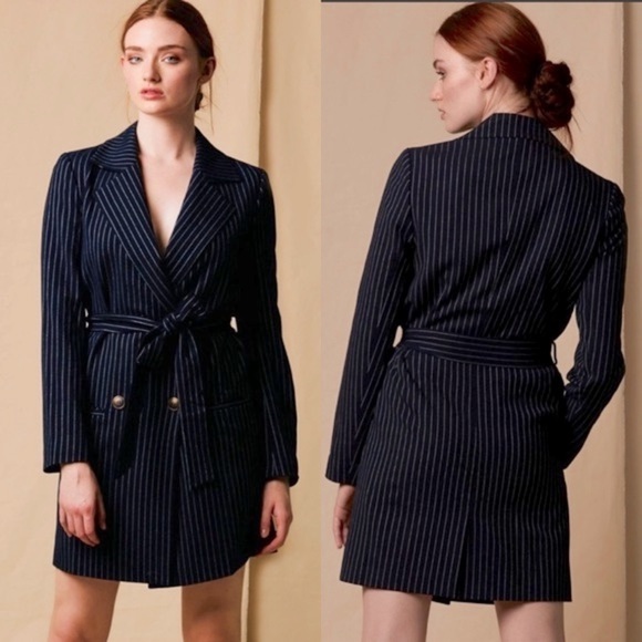 CHOOSY SUIT YOURSELF DOUBLE BREASTED TIE WAIST NOTCH COLLAR JACKET MINI DRESS - Picture 1 of 15